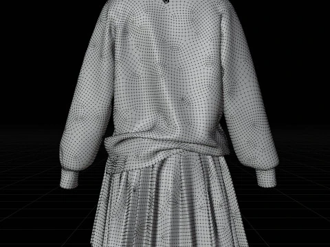 Pink Plaid School Uniform Pleated Mini Skirt Sweater Cardigan - 3D Model
