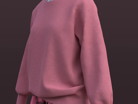 Pink Plaid School Uniform Pleated Mini Skirt Sweater Cardigan - 3D Model