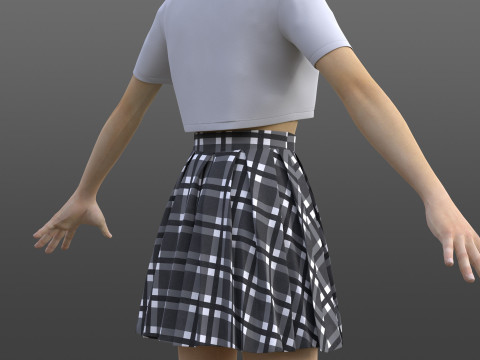 Plaid Pleated Mini Skirt Cropped Polo Shirt School Uniform - 3D Clothing Model 3D Model