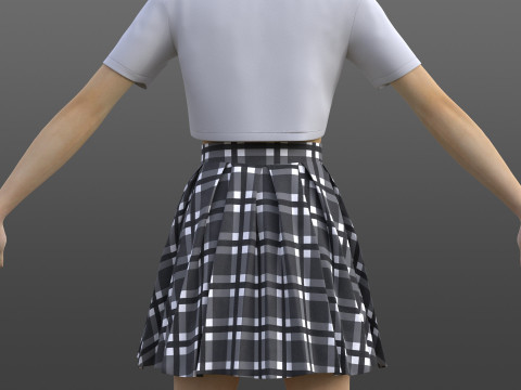 Plaid Pleated Mini Skirt Cropped Polo Shirt School Uniform - 3D Clothing Model 3D Model