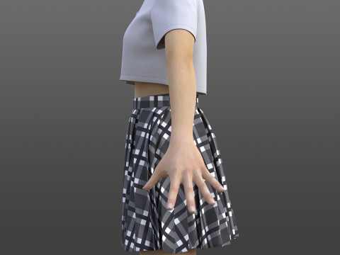 Plaid Pleated Mini Skirt Cropped Polo Shirt School Uniform - 3D Clothing Model 3D Model