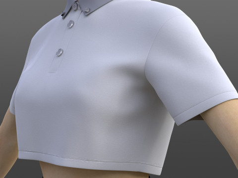 Plaid Pleated Mini Skirt Cropped Polo Shirt School Uniform - 3D Clothing Model 3D Model