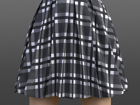 Plaid Pleated Mini Skirt Cropped Polo Shirt School Uniform - 3D Clothing Model 3D Model