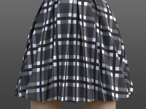 Plaid Pleated Mini Skirt Cropped Polo Shirt School Uniform - 3D Clothing Model 3D Model