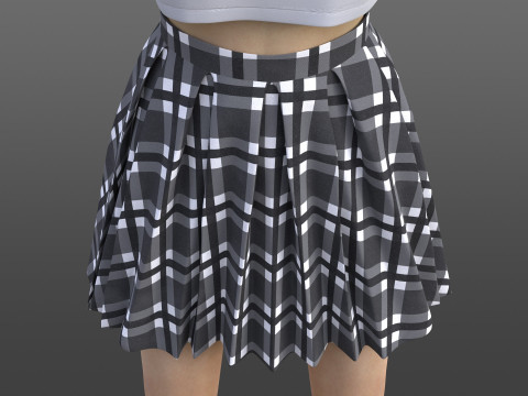 Plaid Pleated Mini Skirt Cropped Polo Shirt School Uniform - 3D Clothing Model 3D Model