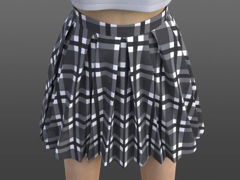 Plaid Pleated Mini Skirt Cropped Polo Shirt School Uniform - 3D Clothing Model 3D Model