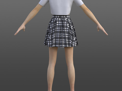 Plaid Pleated Mini Skirt Cropped Polo Shirt School Uniform - 3D Clothing Model 3D Model