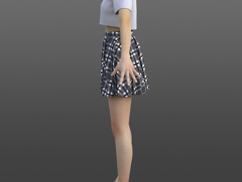 Plaid Pleated Mini Skirt Cropped Polo Shirt School Uniform - 3D Clothing Model 3D Model