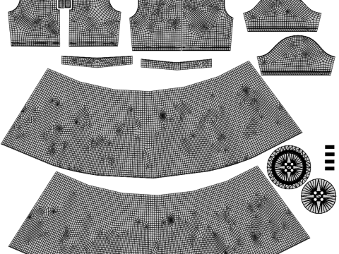 Plaid Pleated Mini Skirt Cropped Polo Shirt School Uniform - 3D Clothing Model 3D Model