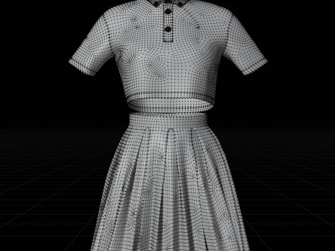 Plaid Pleated Mini Skirt Cropped Polo Shirt School Uniform - 3D Clothing Model 3D Model
