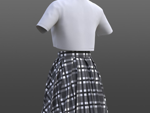 Plaid Pleated Mini Skirt Cropped Polo Shirt School Uniform - 3D Clothing Model 3D Model