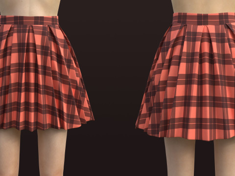 교복용 격자 무늬 주름 미니 스커트 - 3D 의류 모델 3D 모델