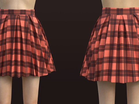 Plisowana mini sp&oacute;dniczka w kratę do mundurka szkolnego - model odzieży 3D Model 3D