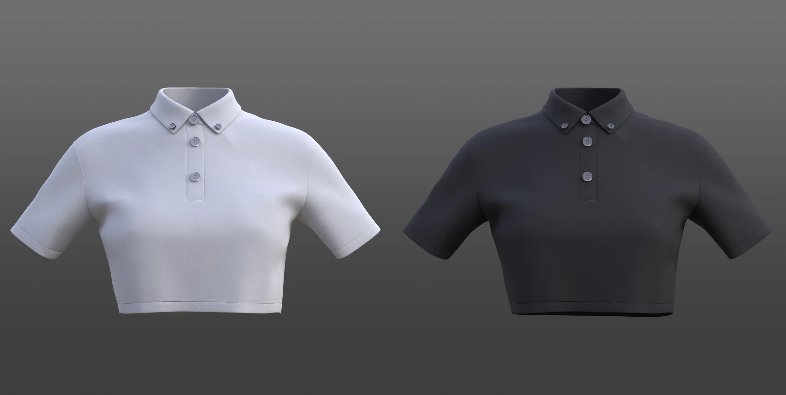 Female Crop Top Black White Polo Shirt - 3D Clothing Model 3D Model .c4d .max .obj .3ds .fbx .stl .blend