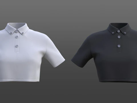Weibliches bauchfreies Top, schwarzes wei&szlig;es Poloshirt &ndash; 3D-Kleidungsmodell 3D Modell