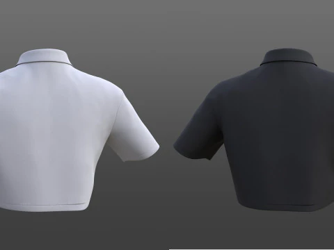 Female Crop Top Black White Polo Shirt - 3D Clothing Model 3D Model