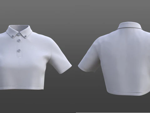 Female Crop Top Black White Polo Shirt - 3D Clothing Model 3D Model
