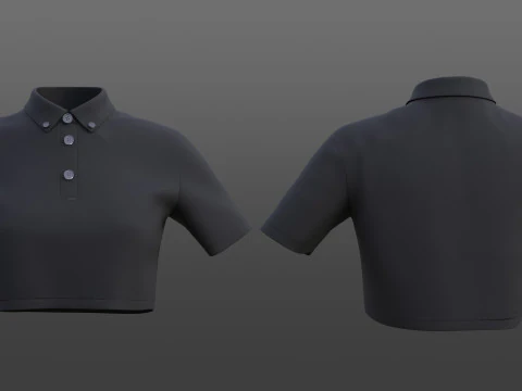 Female Crop Top Black White Polo Shirt - 3D Clothing Model 3D Model