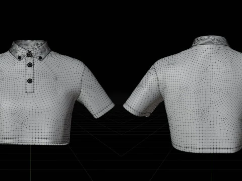 Female Crop Top Black White Polo Shirt - 3D Clothing Model 3D Model