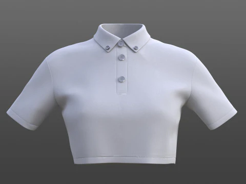 Female Crop Top Black White Polo Shirt - 3D Clothing Model 3D Model
