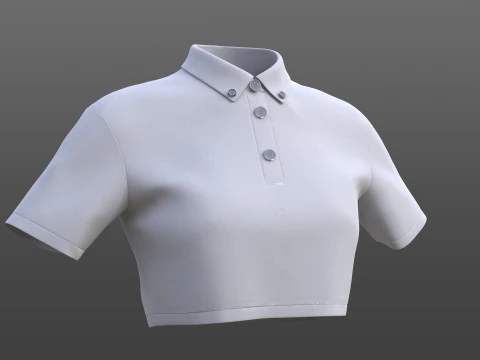 Female Crop Top Black White Polo Shirt - 3D Clothing Model 3D Model