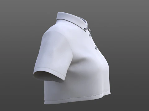 Female Crop Top Black White Polo Shirt - 3D Clothing Model 3D Model