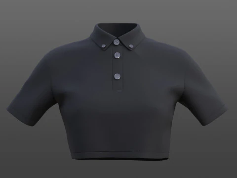 Female Crop Top Black White Polo Shirt - 3D Clothing Model 3D Model