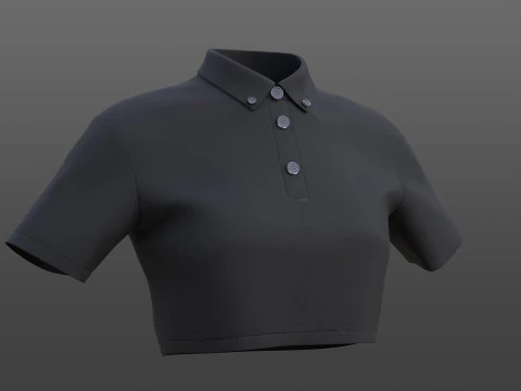 Female Crop Top Black White Polo Shirt - 3D Clothing Model 3D Model