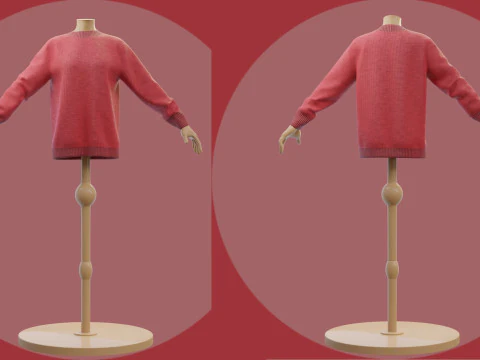 Sweater Kardigan Rajut Natal Merah pada Manekin Wanita Model 3D