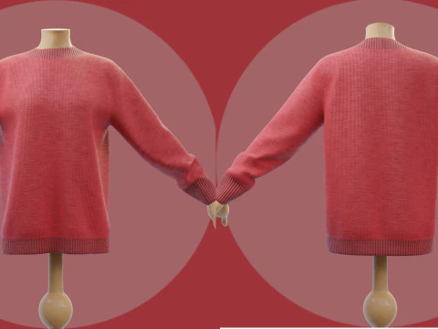 Red Christmas Knit Cardigan Sweater on Female Mannequin 3D Model