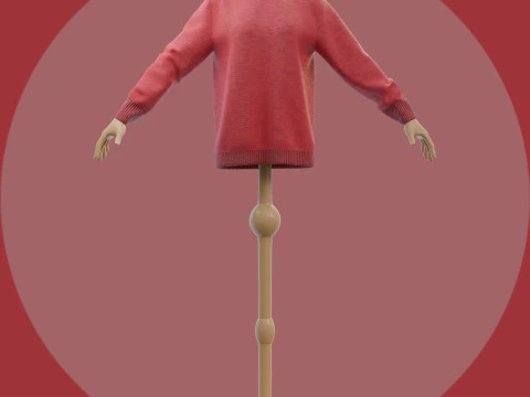 Red Christmas Knit Cardigan Sweater on Female Mannequin 3D Model