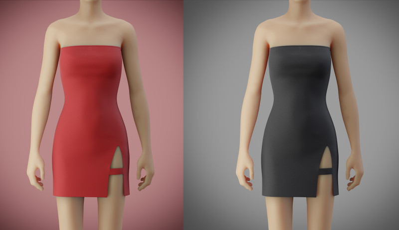Strapless Tube Bodycon Dress with Side Slit Fitted Short Dress 3D Model .c4d .max .obj .3ds .fbx .stl .blend 