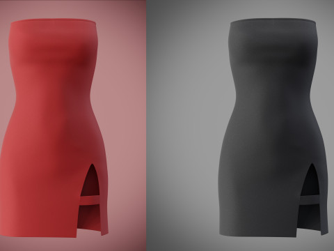 Strapless Tube Bodycon Dress with Side Slit Fitted Short Dress 3D Model