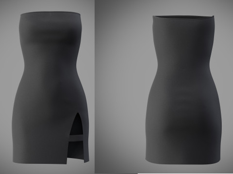Strapless Tube Bodycon Dress with Side Slit Fitted Short Dress 3D Model