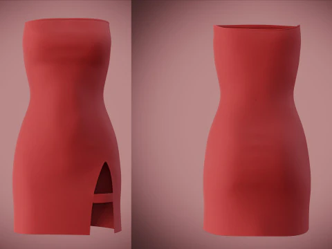 Strapless Tube Bodycon Dress with Side Slit Fitted Short Dress 3D Model