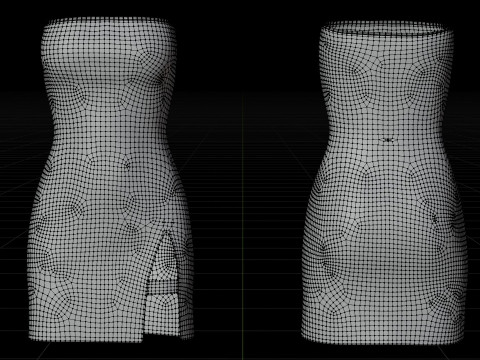 Strapless Tube Bodycon Dress with Side Slit Fitted Short Dress 3D Model