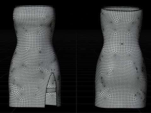 Strapless Tube Bodycon Dress with Side Slit Fitted Short Dress 3D Model