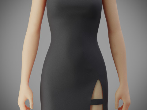 Strapless Tube Bodycon Dress with Side Slit Fitted Short Dress 3D Model