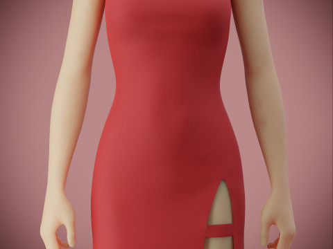 Strapless Tube Bodycon Dress with Side Slit Fitted Short Dress 3D Model
