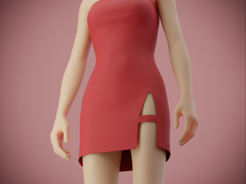 Strapless Tube Bodycon Dress with Side Slit Fitted Short Dress 3D Model