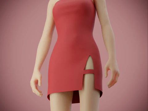 Strapless Tube Bodycon Dress with Side Slit Fitted Short Dress 3D Model