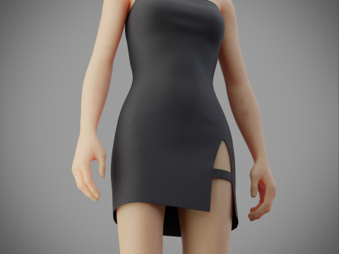 Strapless Tube Bodycon Dress with Side Slit Fitted Short Dress 3D Model