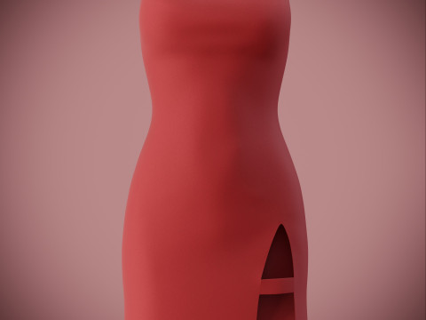 Strapless Tube Bodycon Dress with Side Slit Fitted Short Dress 3D Model
