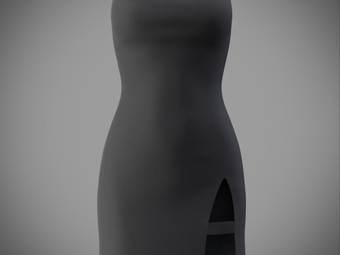 Strapless Tube Bodycon Dress with Side Slit Fitted Short Dress 3D Model