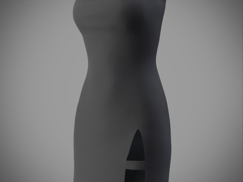 Strapless Tube Bodycon Dress with Side Slit Fitted Short Dress 3D Model
