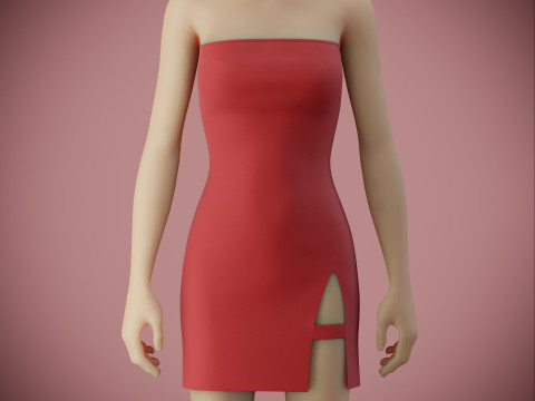 Strapless Tube Bodycon Dress with Side Slit Fitted Short Dress 3D Model