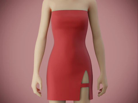 Strapless Tube Bodycon Dress with Side Slit Fitted Short Dress 3D Model