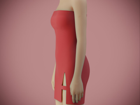 Strapless Tube Bodycon Dress with Side Slit Fitted Short Dress 3D Model