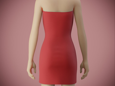 Strapless Tube Bodycon Dress with Side Slit Fitted Short Dress 3D Model