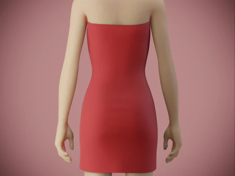 Strapless Tube Bodycon Dress with Side Slit Fitted Short Dress 3D Model